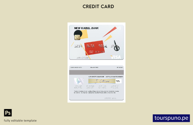 listo para imprimir plantilla de tarjeta visa Afganistán New Kabul Bank